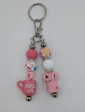 Handcrafted Pink Nurse Themed Beaded Keychain & Bag Charm